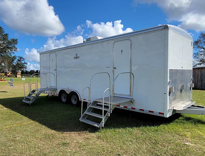 A two stall Jones restroom trailer