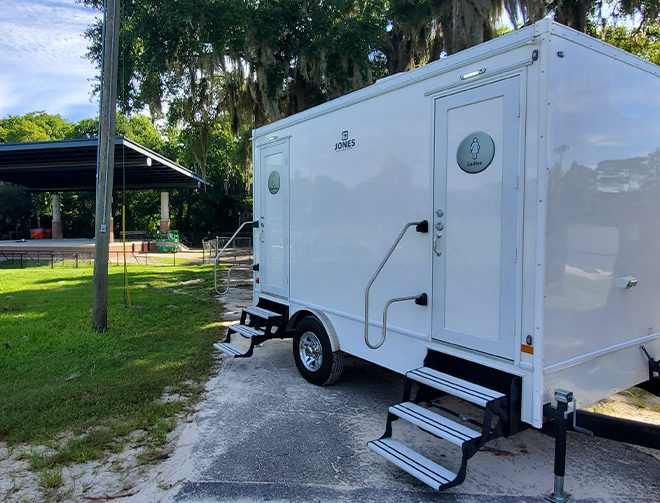 A two stall Jones restroom trailer