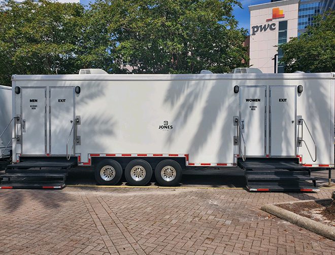 A long Jones restroom trailer